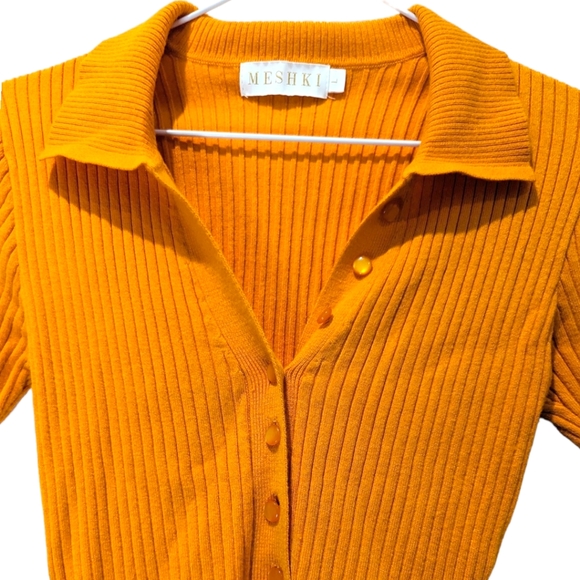 Meshki Esma Knitted Button Down Short Sleeve Mini Dress - Tangerine - Picture 4 of 7